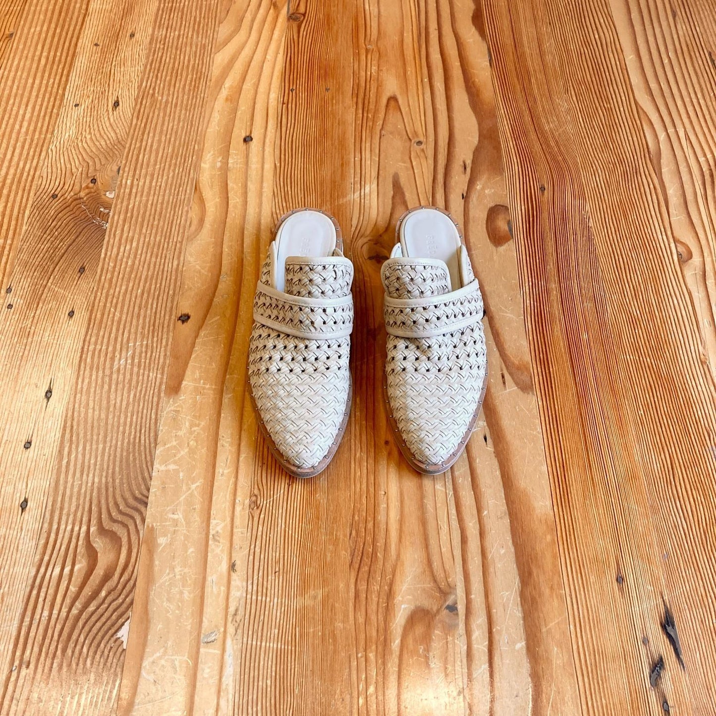 6 - Freda Salvador Nude Leather Keen Mules Womens Slip On Shoes 0426JR