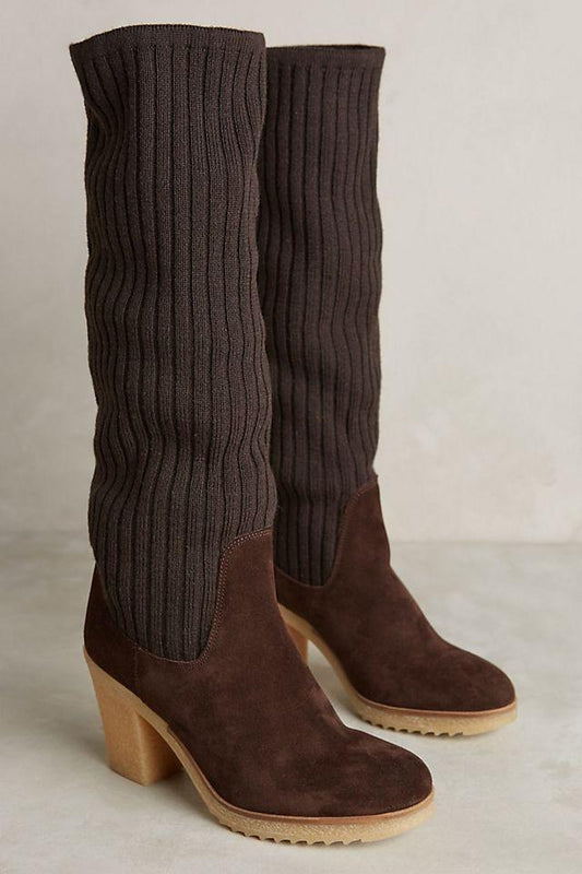 41 - Miss Albright Anthropologie Brown Slouchy Sweaterknit Boots 0530JF