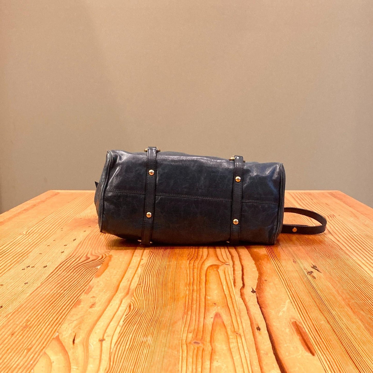 Miu Miu Dark Blue Leather Vitello Lux Bow Bag Top Handle Purse 0811SV