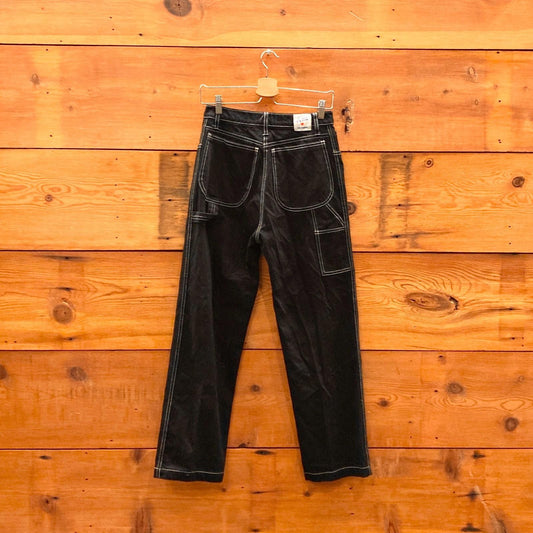 4 - Jem! $325 Black High Waisted Top Stitched Straight Leg Painters Pants 0312IG