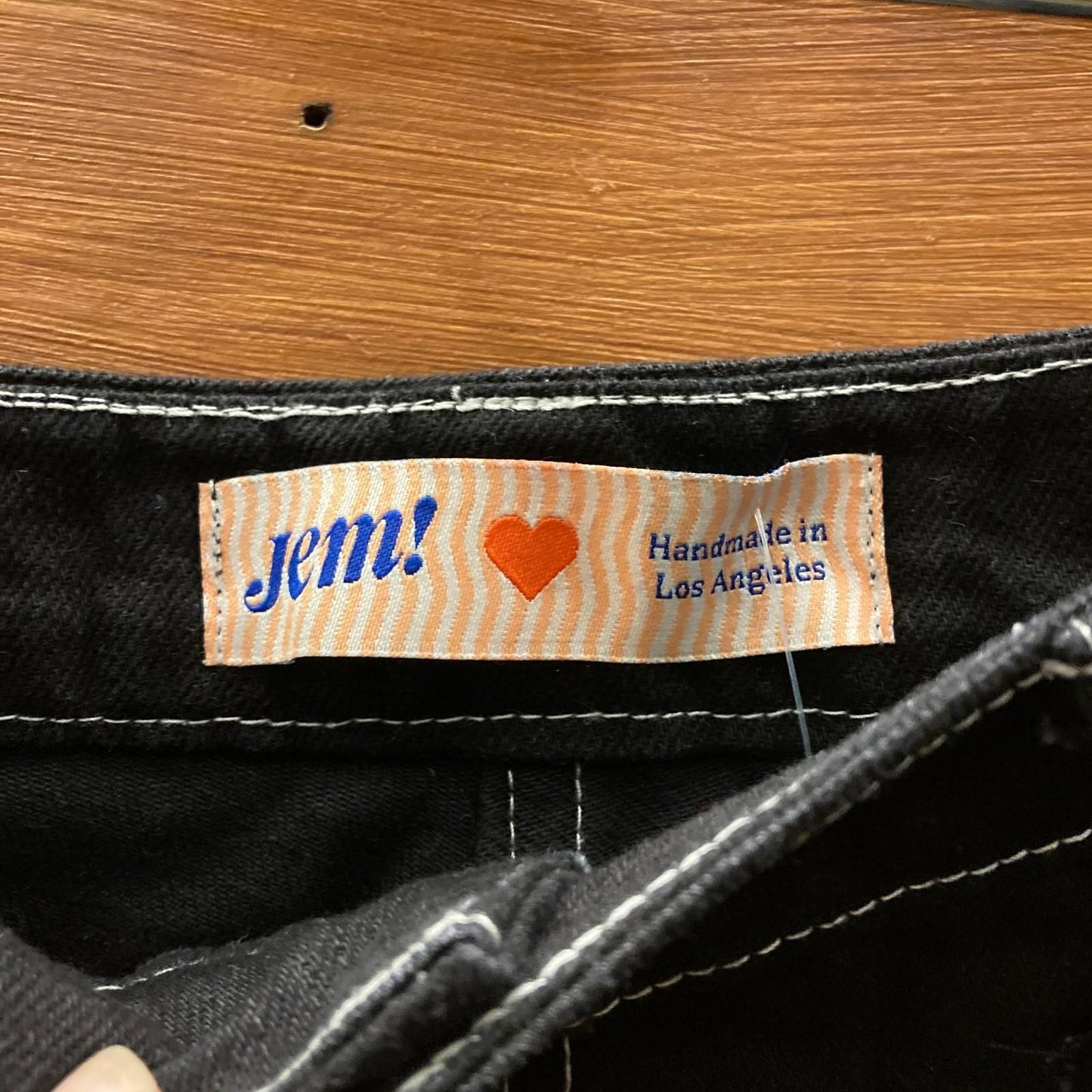 4 - Jem! $325 Black High Waisted Top Stitched Straight Leg Painters Pants 0312IG