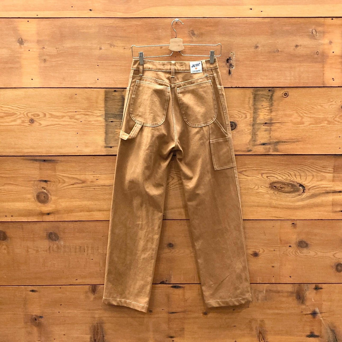 2 - Jem! $325 Brown Top Stitched High Waisted Straight Leg Painters Pants 0312IG