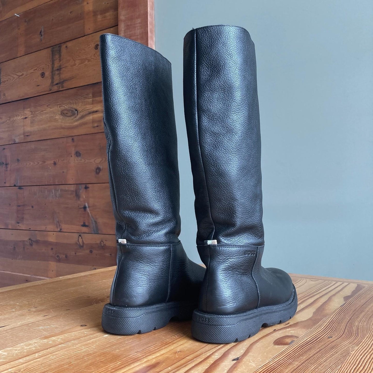 39 / 8.5-9 - BOSS Black Leather Knee High Pull-On Womens Boots 0425SV