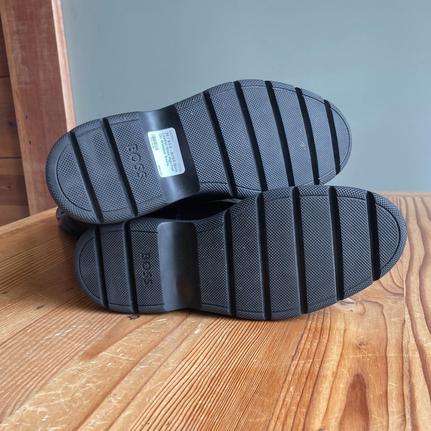 39 / 8.5-9 - BOSS Black Leather Knee High Pull-On Womens Boots 0425SV