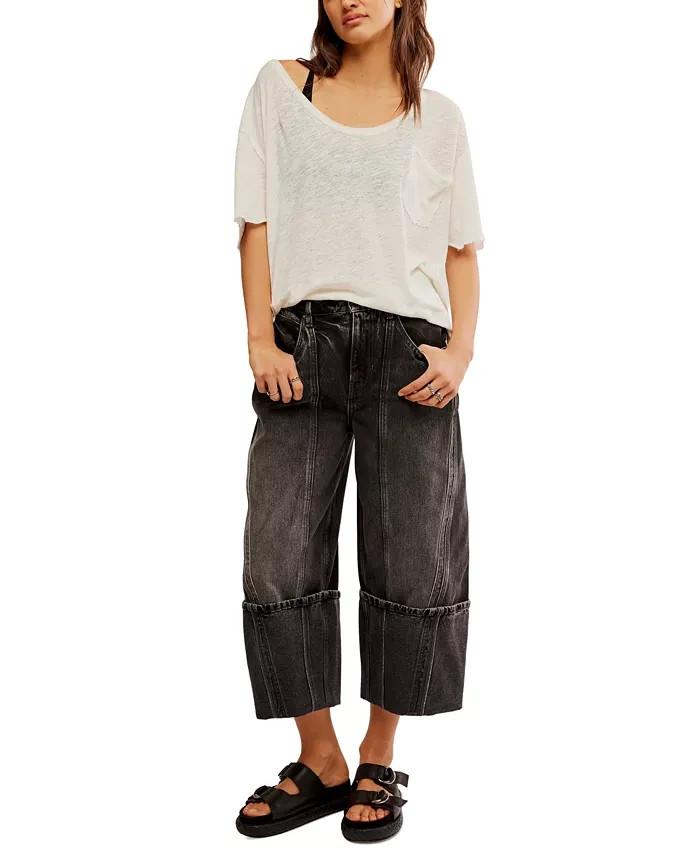 26 - We The Free by Free People Black Olsen Cuffed Barrel Jeans 0628AC