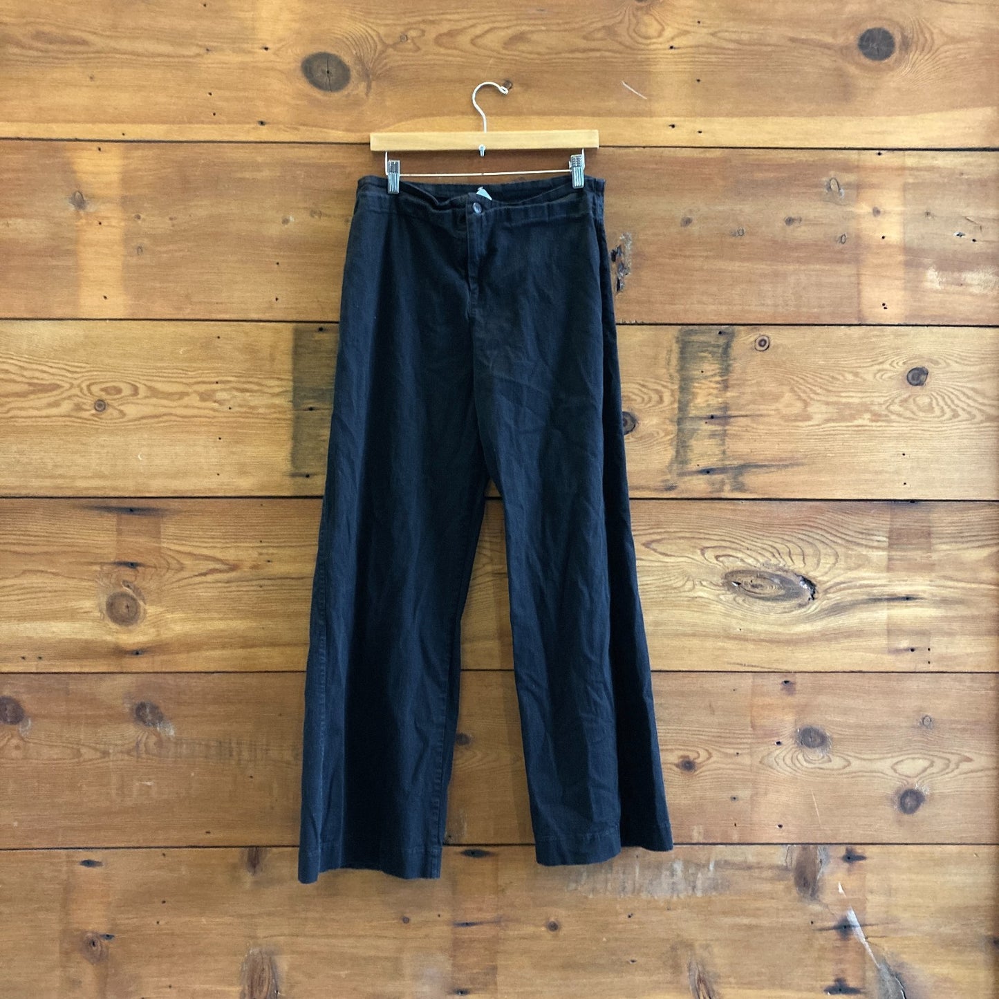 L - Prairie Underground Black Stretch Cotton High Rise Wide Leg Pants 0806TK