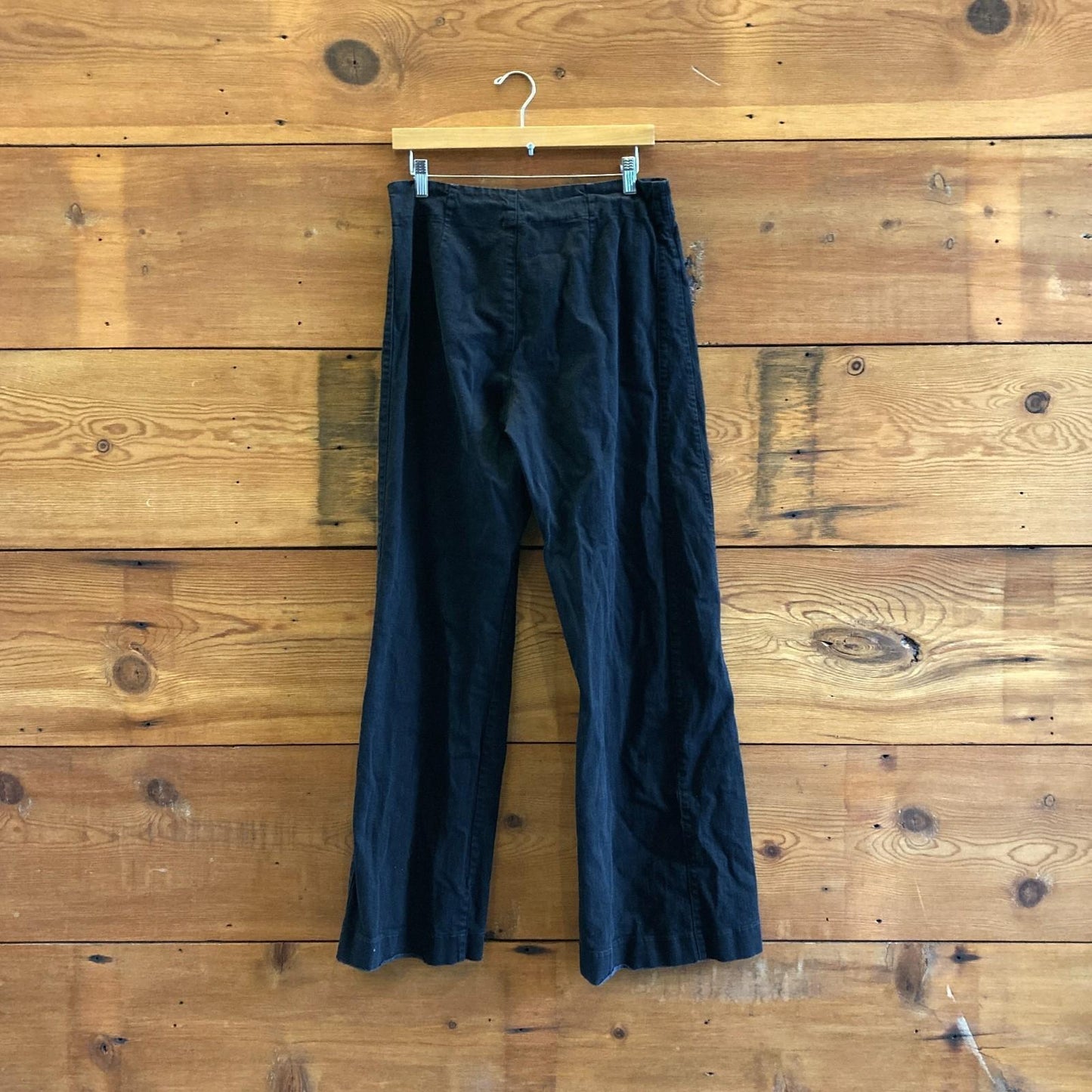 L - Prairie Underground Black Stretch Cotton High Rise Wide Leg Pants 0806TK