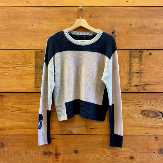 S - Skull Cashmere Pink Black Navy Color Block Cashmere Sweater 0527LW