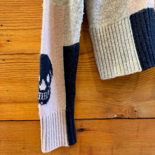 S - Skull Cashmere Pink Black Navy Color Block Cashmere Sweater 0527LW