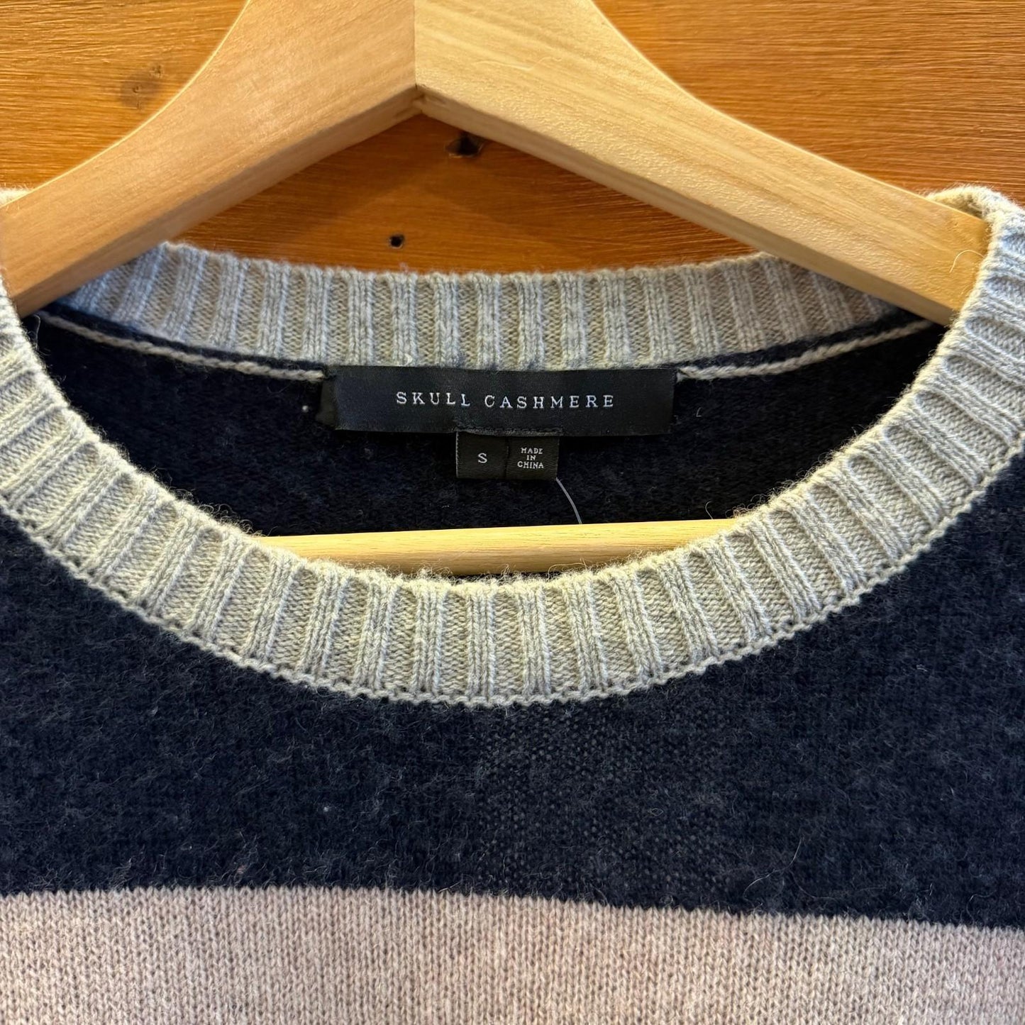 S - Skull Cashmere Pink Black Navy Color Block Cashmere Sweater 0527LW