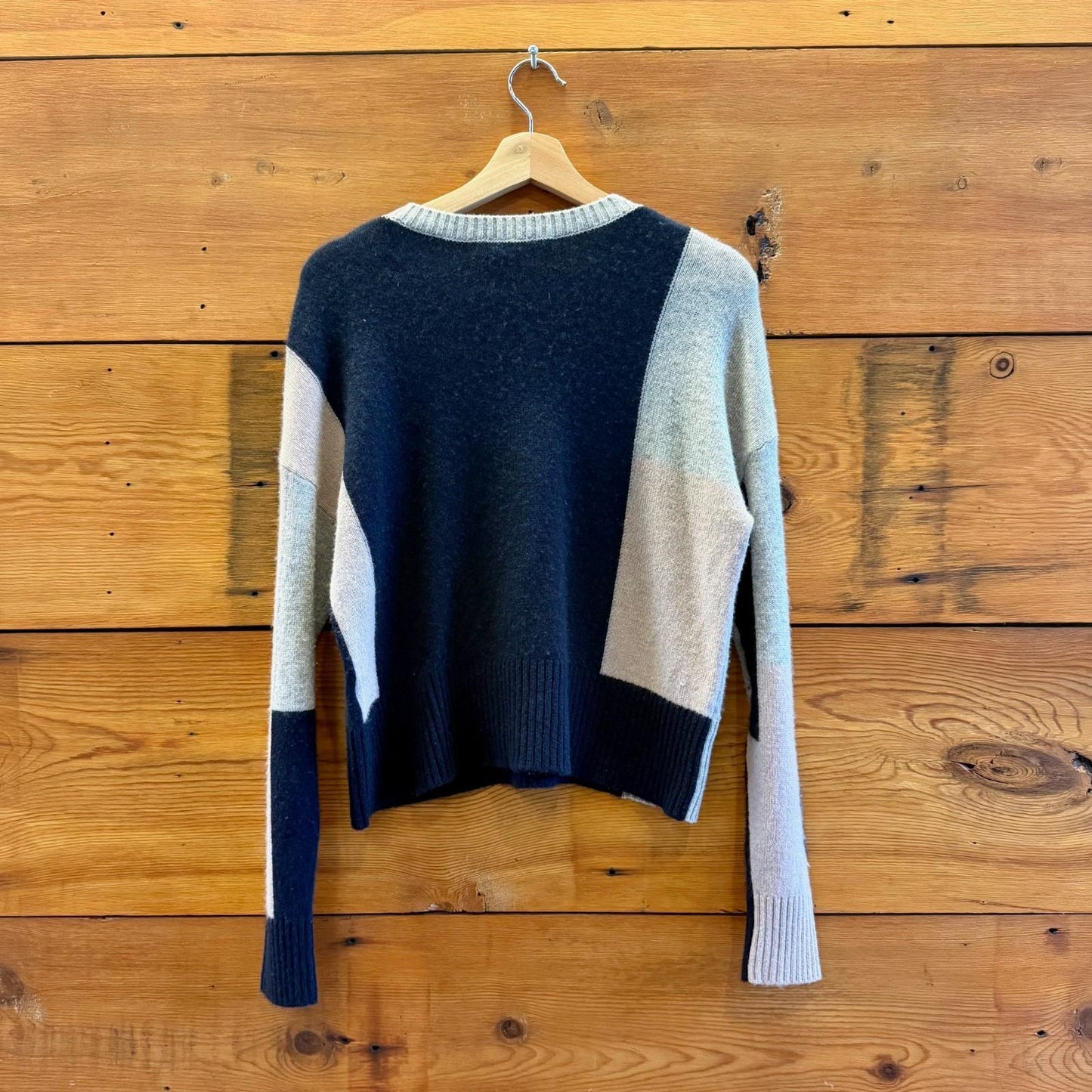 S - Skull Cashmere Pink Black Navy Color Block Cashmere Sweater 0527LW