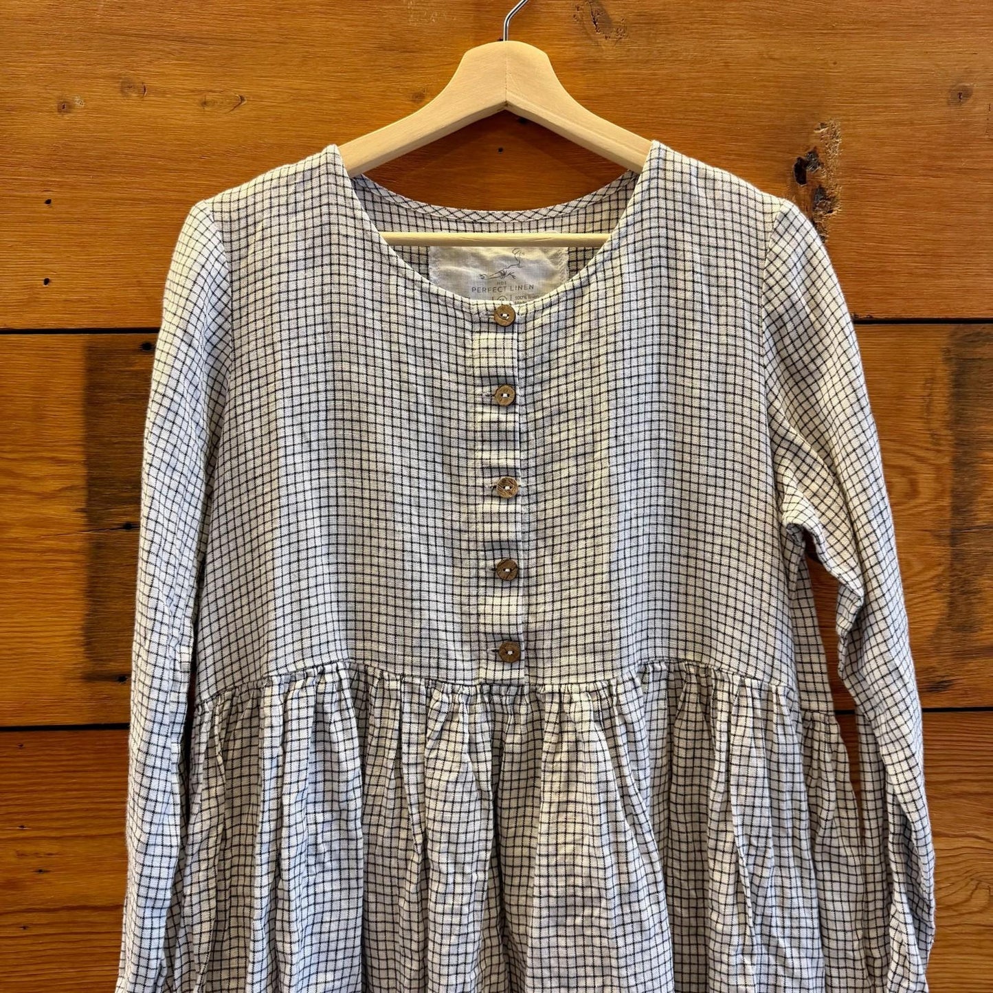 M - Not Perfect Linen White Grid Print Long Sleeve Mama Midi Dress 0519DS