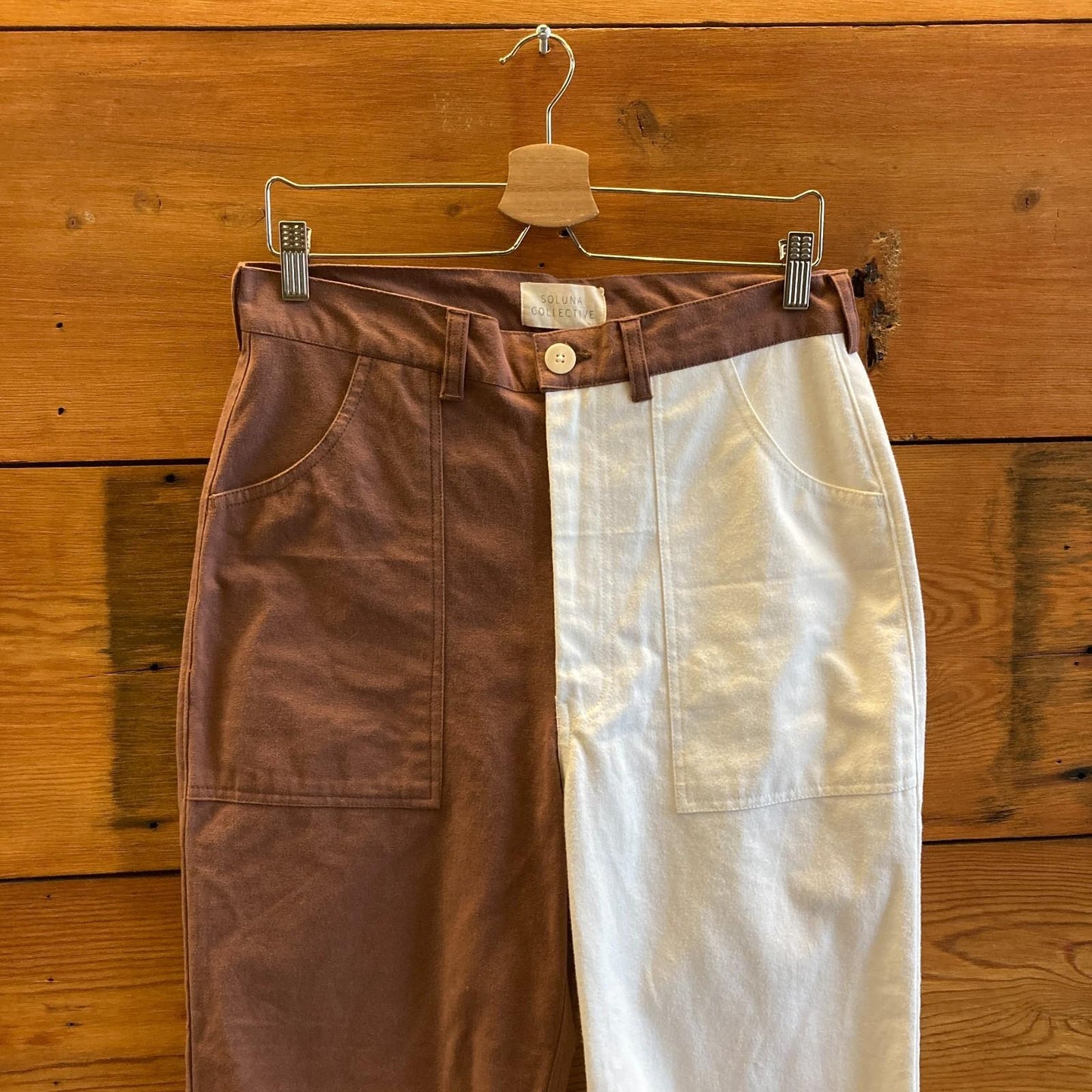 4 - Soluna Collective Brown White Two Tone High Rise Pants 0312KP