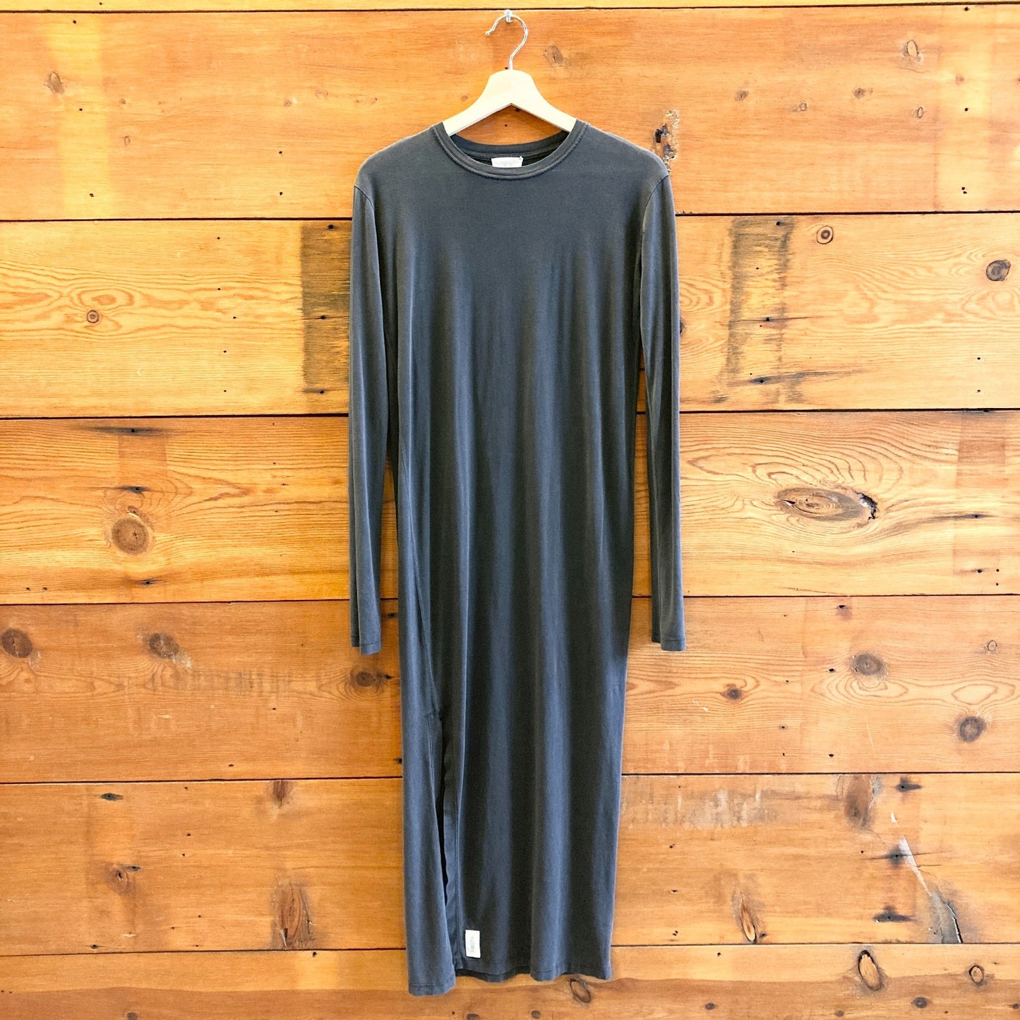 XS - Mikuta Faded Black Longsleeve Side Slit Cotton Lycocel Dress 0224DM
