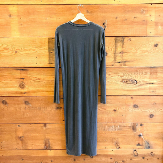 XS - Mikuta Faded Black Longsleeve Side Slit Cotton Lycocel Dress 0224DM