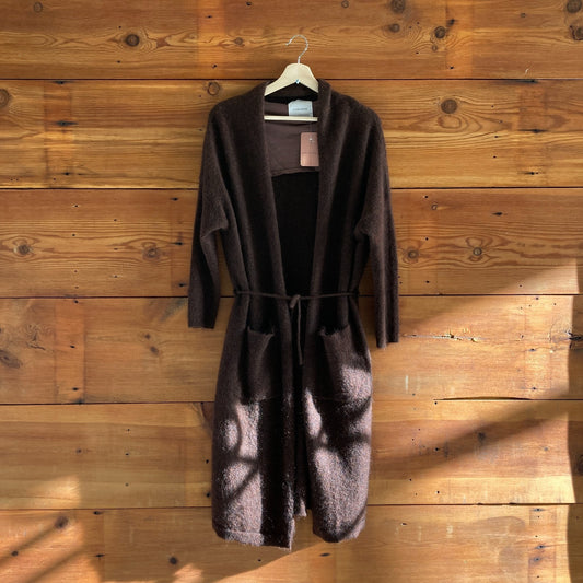 M - Humanoid Dark Brown Wool Mohair Blend Long Tie Waist Cardigan Sweater 4427SC