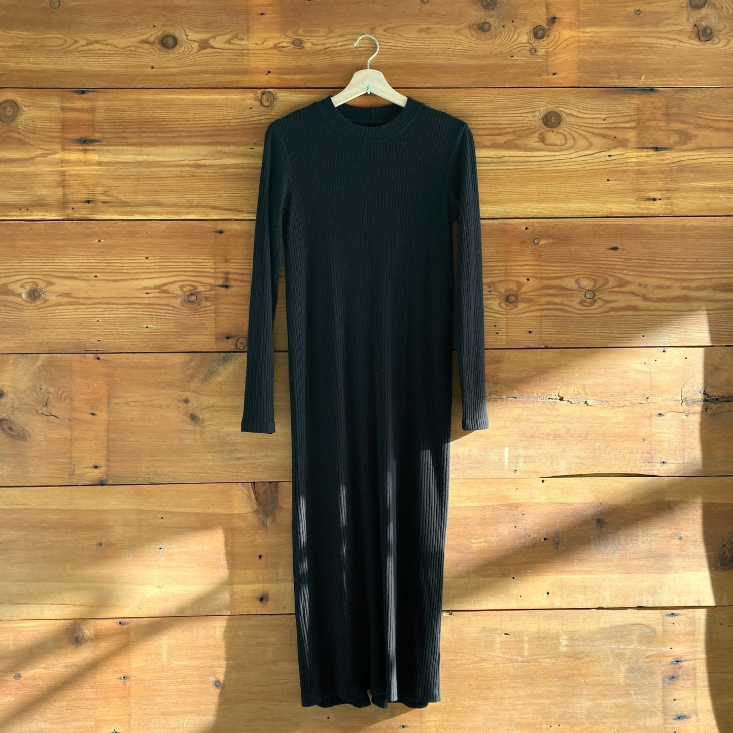 M - Velvet Graham & Spencer NEW Black Ribbed Long Sleeve Maxi Dress 4427SC