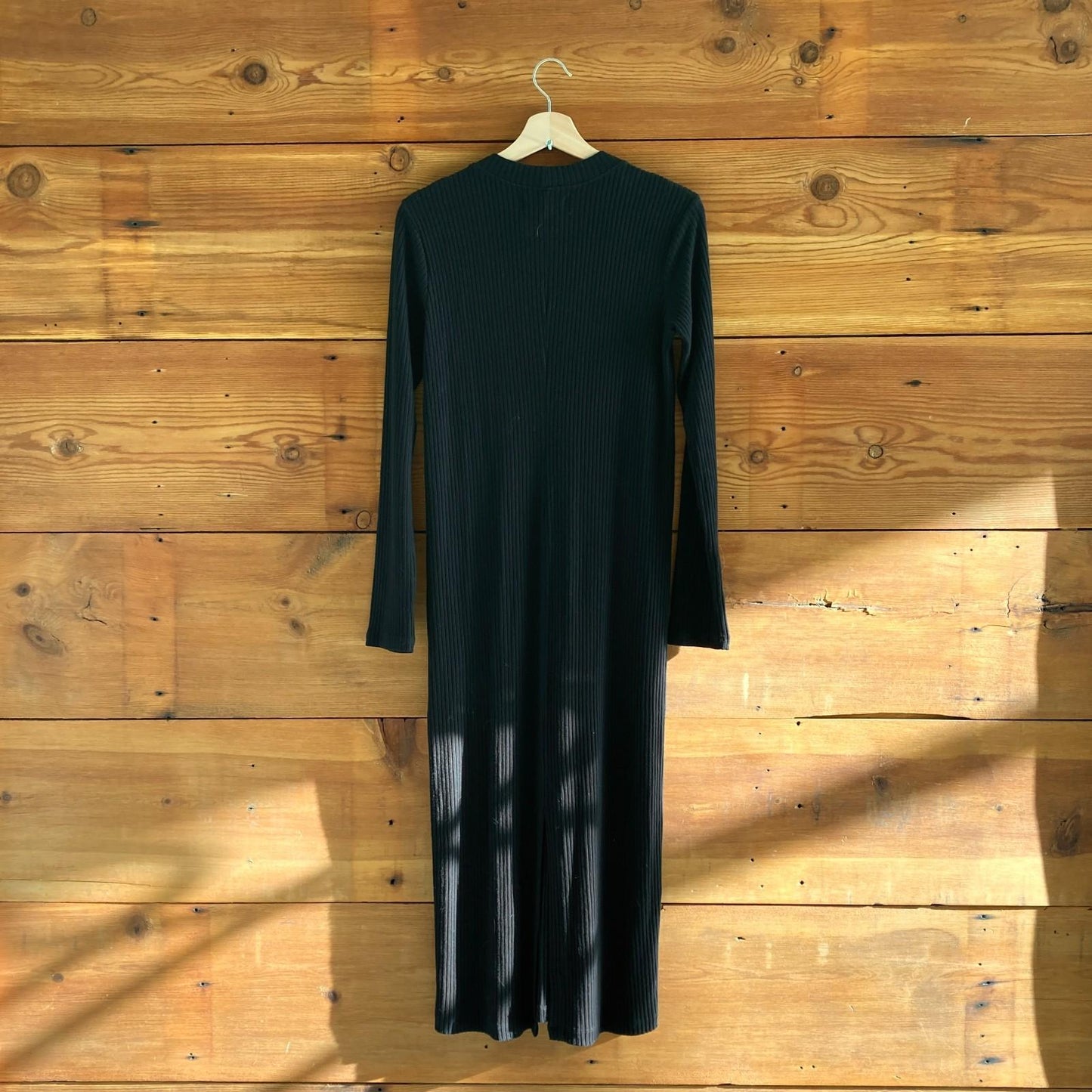 M - Velvet Graham & Spencer NEW Black Ribbed Long Sleeve Maxi Dress 4427SC
