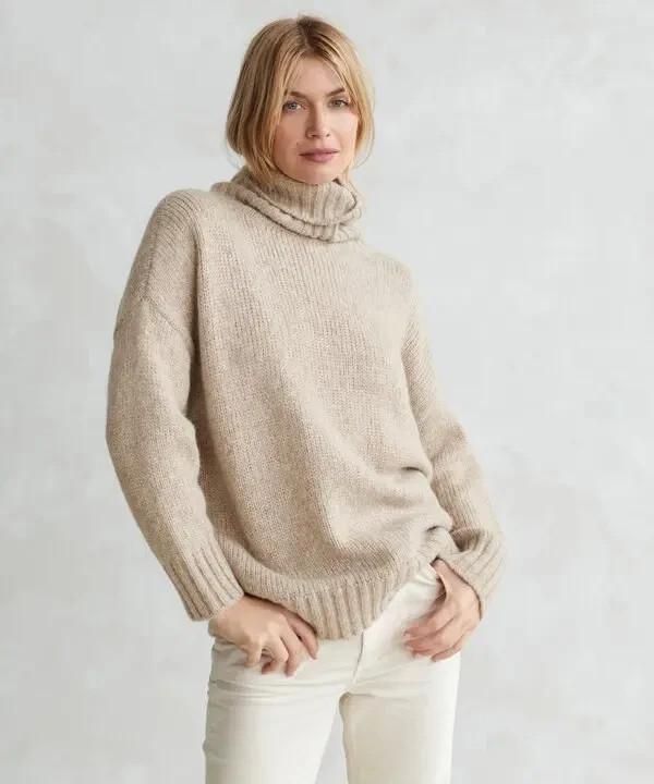 S - Jenni Kayne Oatmeal Cocoon Baby Alpaca Blend Turtleneck Sweater 0916VB