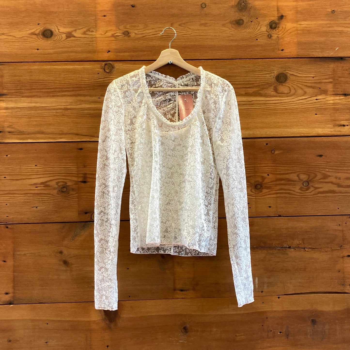 M - Intimately Free People White Lace Turning Heads Long Sleeve Cami Set 1117DB