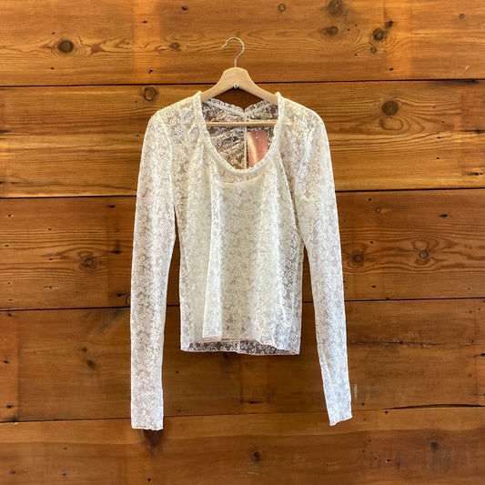 M - Intimately Free People White Lace Turning Heads Long Sleeve Cami Set 1117DB