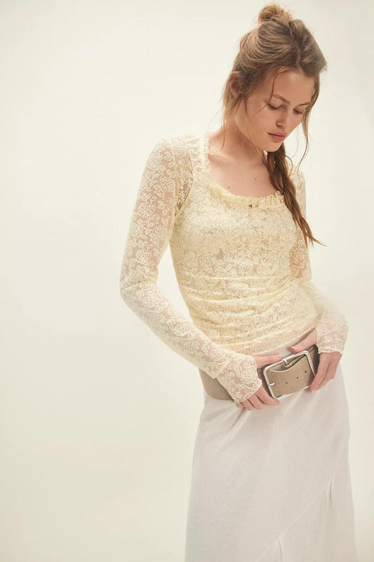 M - Intimately Free People White Lace Turning Heads Long Sleeve Cami Set 1117DB