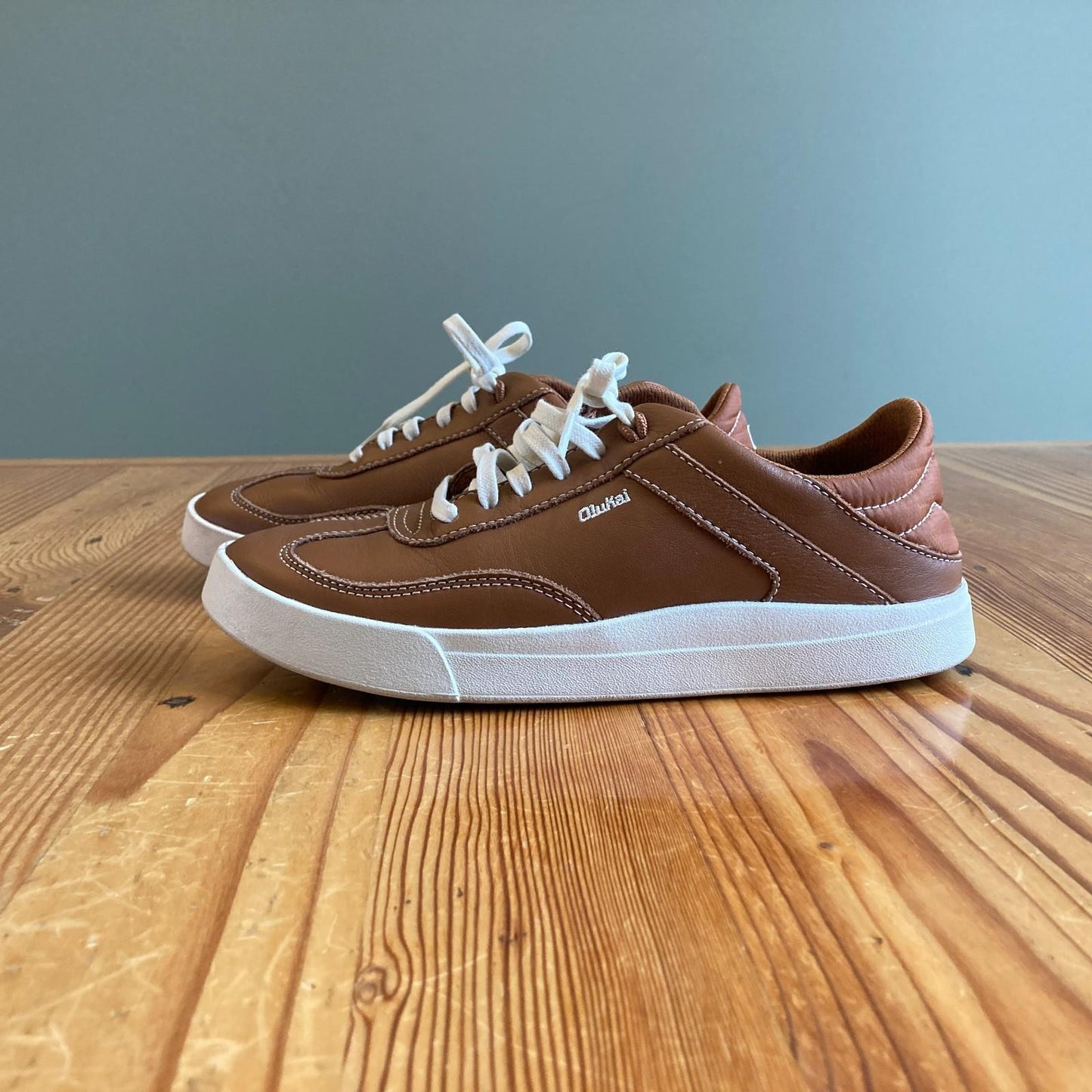 7.5 - Olukai Brown Leather Ha'upu Womens Sneakers Shoes 0607AO