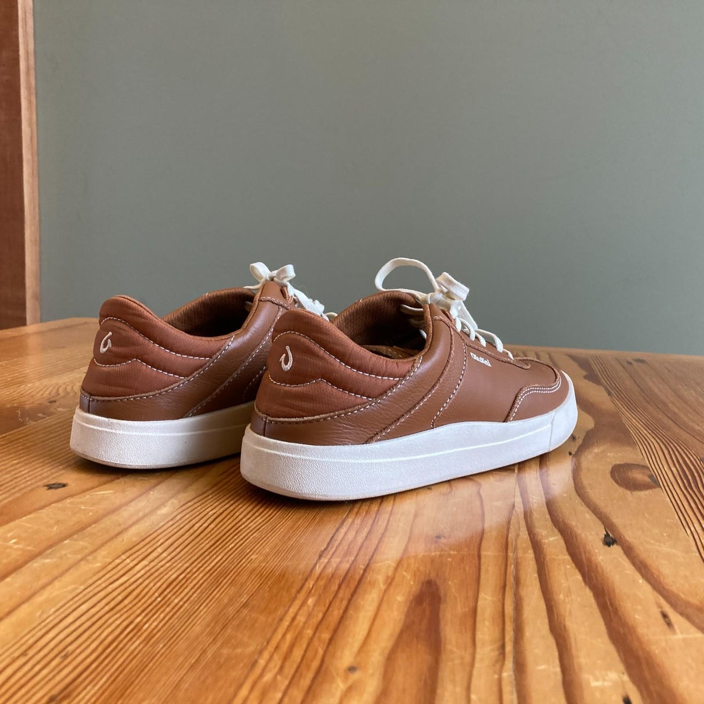 7.5 - Olukai Brown Leather Ha'upu Womens Sneakers Shoes 0607AO