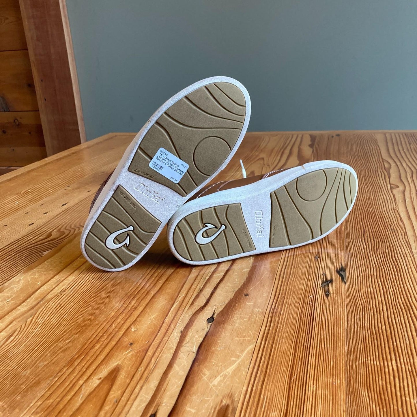 7.5 - Olukai Brown Leather Ha'upu Womens Sneakers Shoes 0607AO