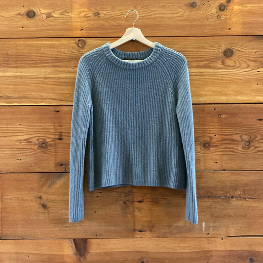 M - Jenni Kayne Muted Blue Ribbed Cashmere Fisherman Sweater 0721DK