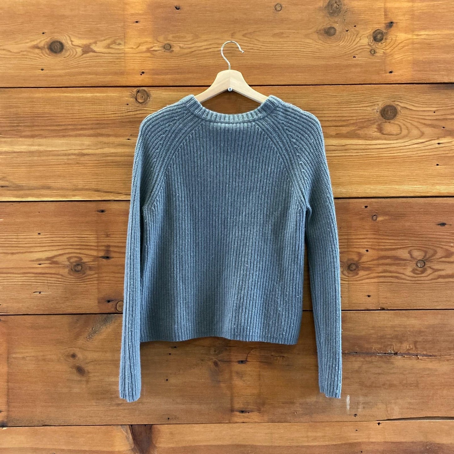 M - Jenni Kayne Muted Blue Ribbed Cashmere Fisherman Sweater 0721DK