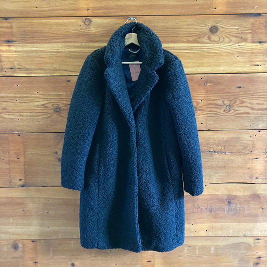 M - J. Crew Large Black Teddy Sherpa Boucle Faux Shearling Coat AB913 1122KP