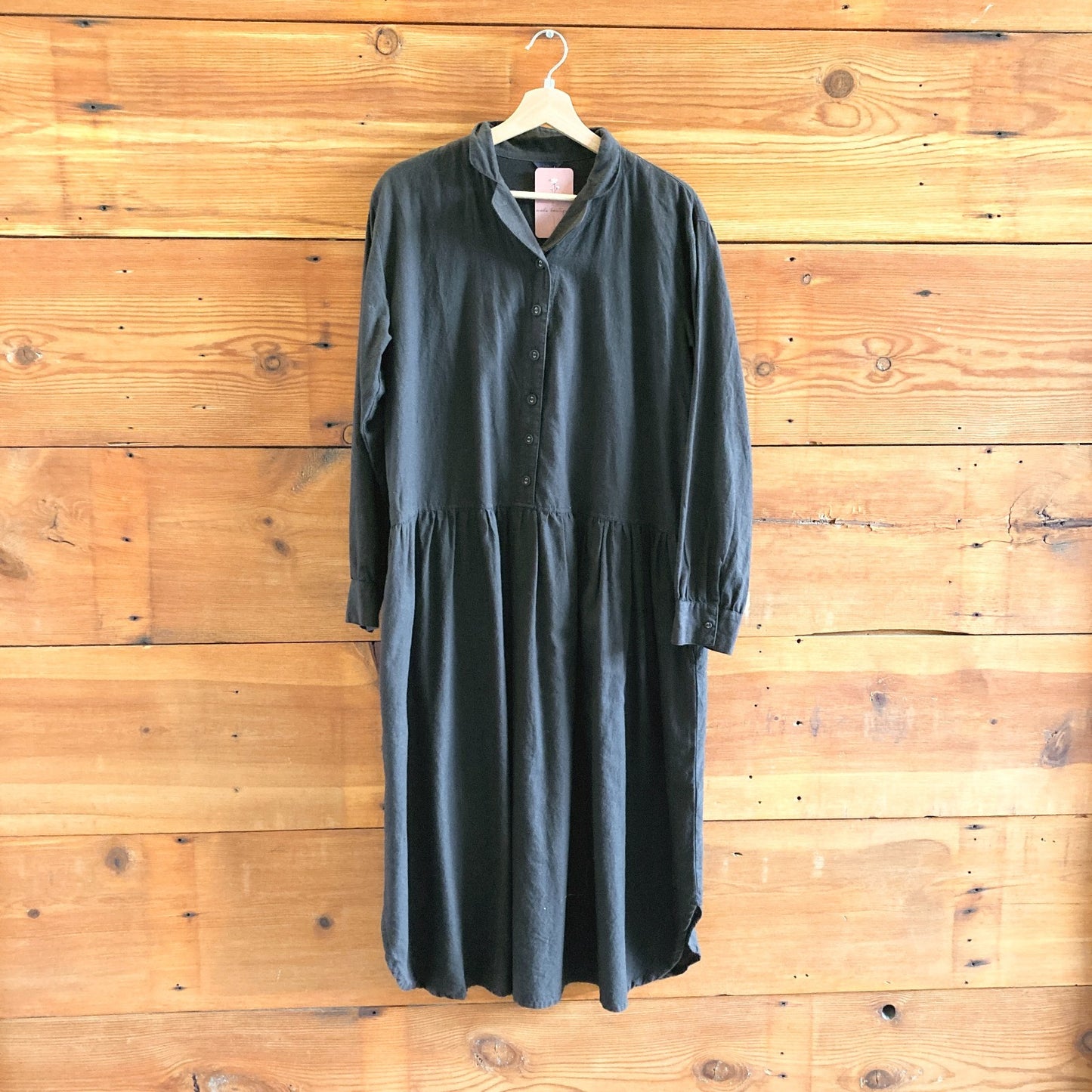 OS - Ichi Black 100% Cotton Long Sleeve Loose Fit Midi Shirt Dress 0804MS