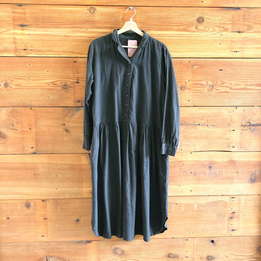 OS - Ichi Black 100% Cotton Long Sleeve Loose Fit Midi Shirt Dress 0804MS
