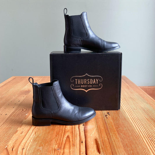 8.5 - Thursday $160 Black Leather Chelsea Duchess Ankle Boots NEW w/ Box 0908LB