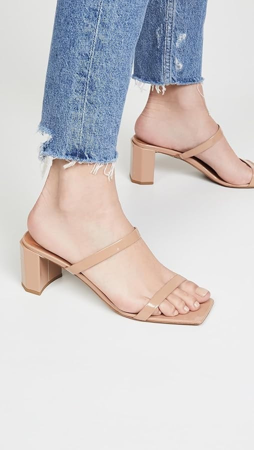 37 / 7 - By Far Nude Tan Patent Leather Tanya Slip On Heels Sandals 1016LD