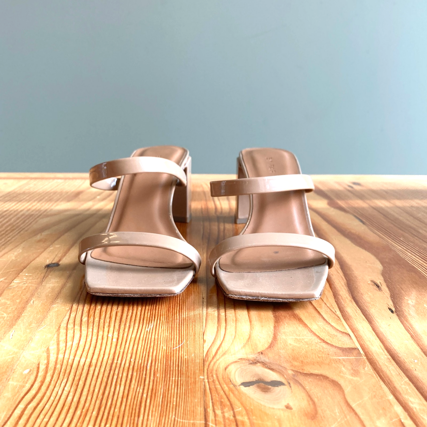 37 / 7 - By Far Nude Tan Patent Leather Tanya Slip On Heels Sandals 1016LD