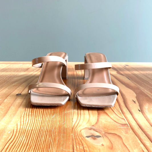 37 / 7 - By Far Nude Tan Patent Leather Tanya Slip On Heels Sandals 1016LD