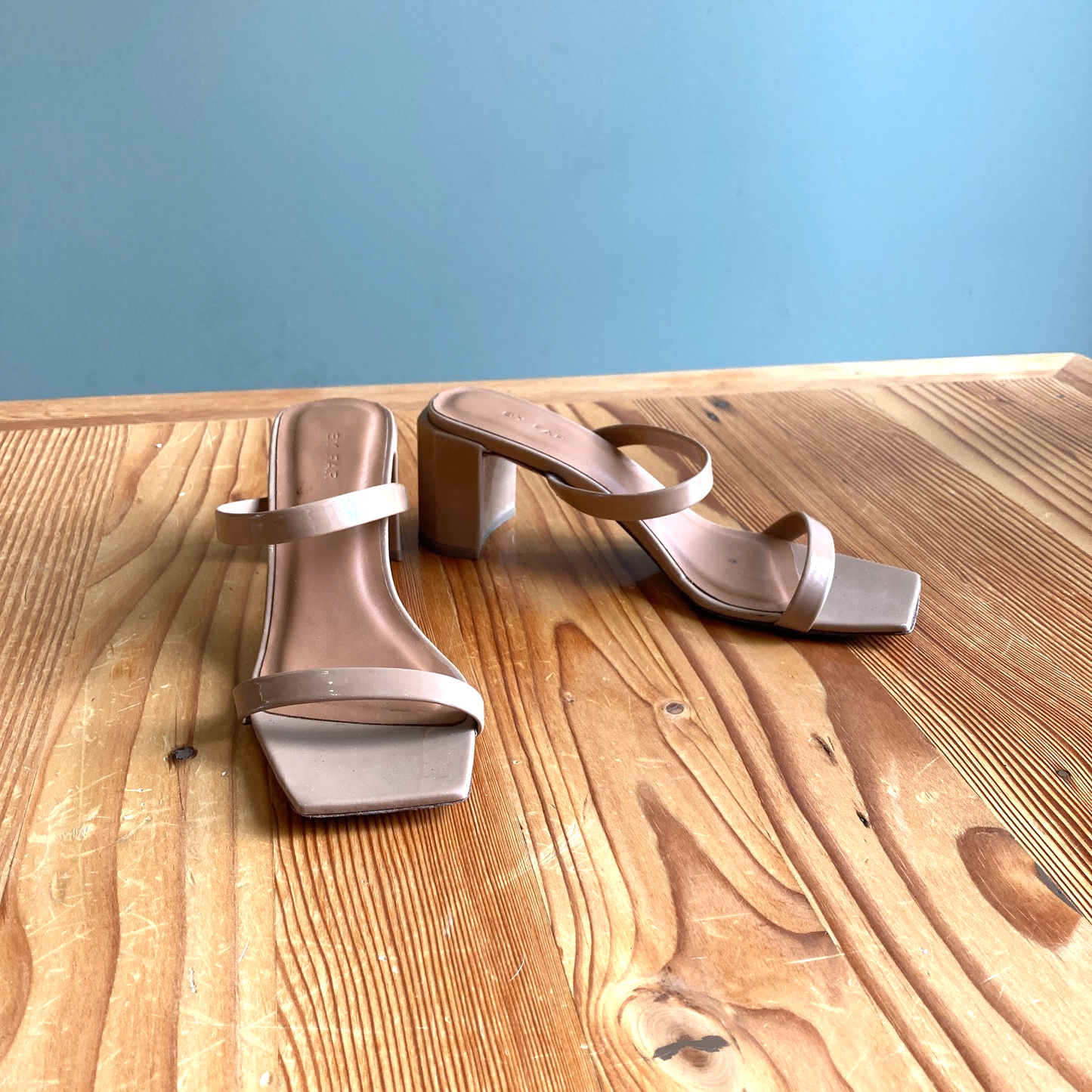 37 / 7 - By Far Nude Tan Patent Leather Tanya Slip On Heels Sandals 1016LD