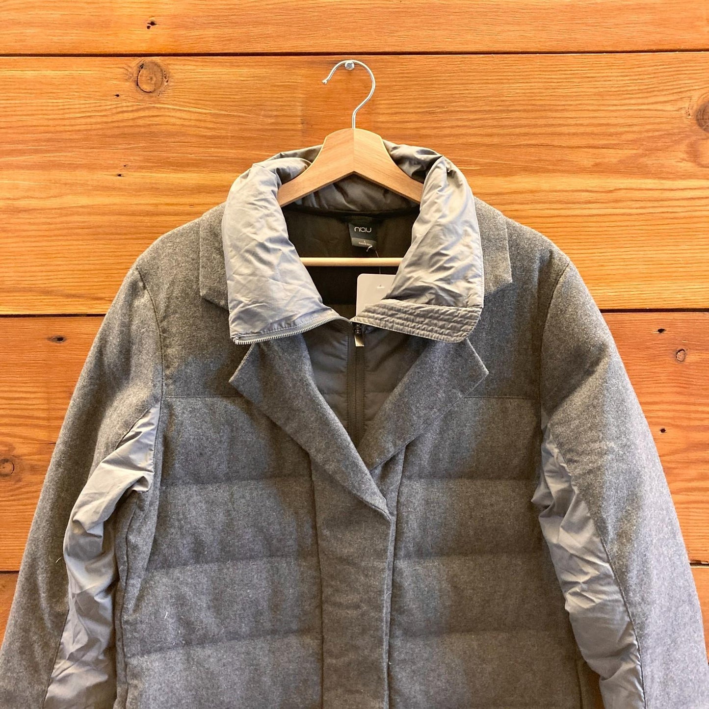 L - NAU Gray Recycled Wool Down Insulated Parka Long Winter Jacket Coat 0921HG