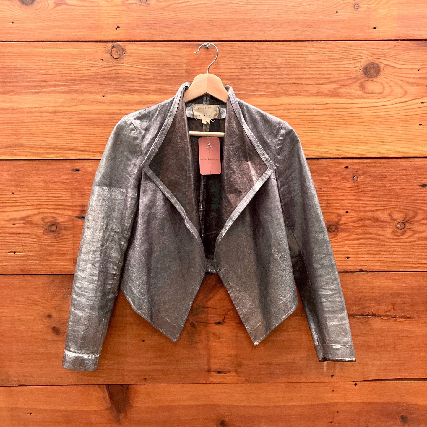 P / XS - Artelier Nicole Miller Bronze Crop Metallic Lamb Leather Jacket 1125RS