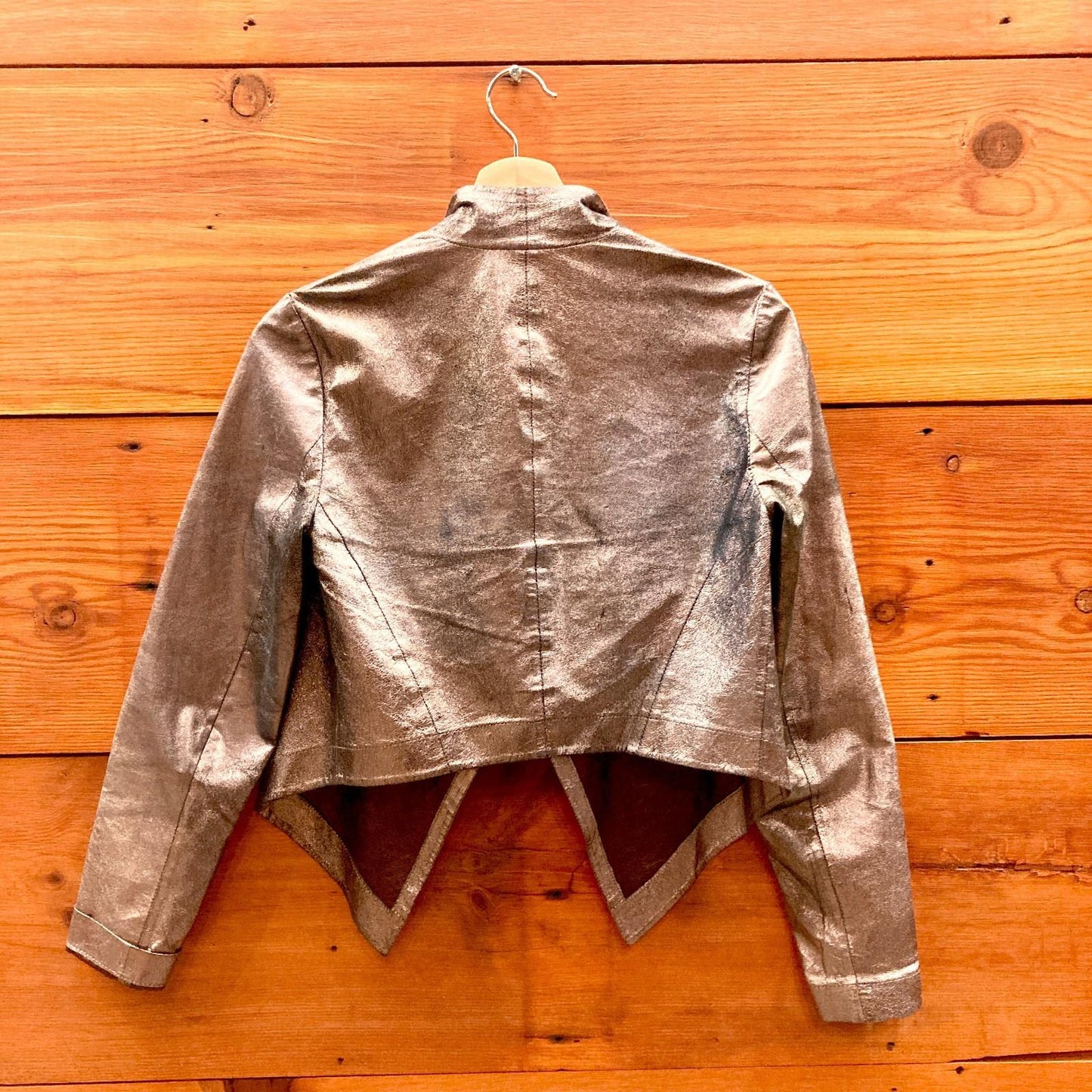 P / XS - Artelier Nicole Miller Bronze Crop Metallic Lamb Leather Jacket 1125RS