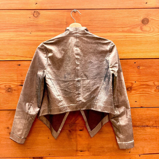 P / XS - Artelier Nicole Miller Bronze Crop Metallic Lamb Leather Jacket 1125RS