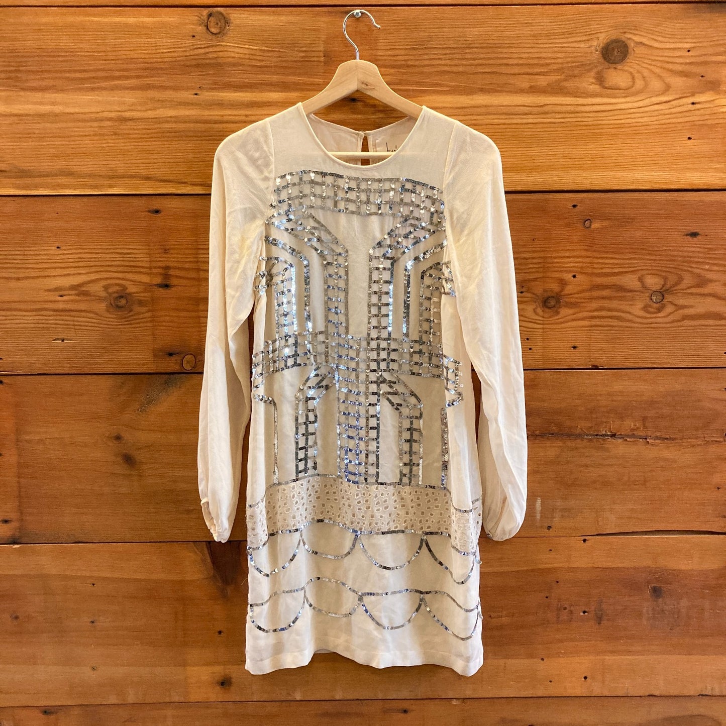 4 - Nicole Miller Collection Ivory Silver Sequined Holiday Shift Dress 1125RS