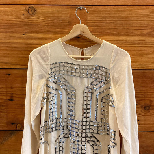 4 - Nicole Miller Collection Ivory Silver Sequined Holiday Shift Dress 1125RS