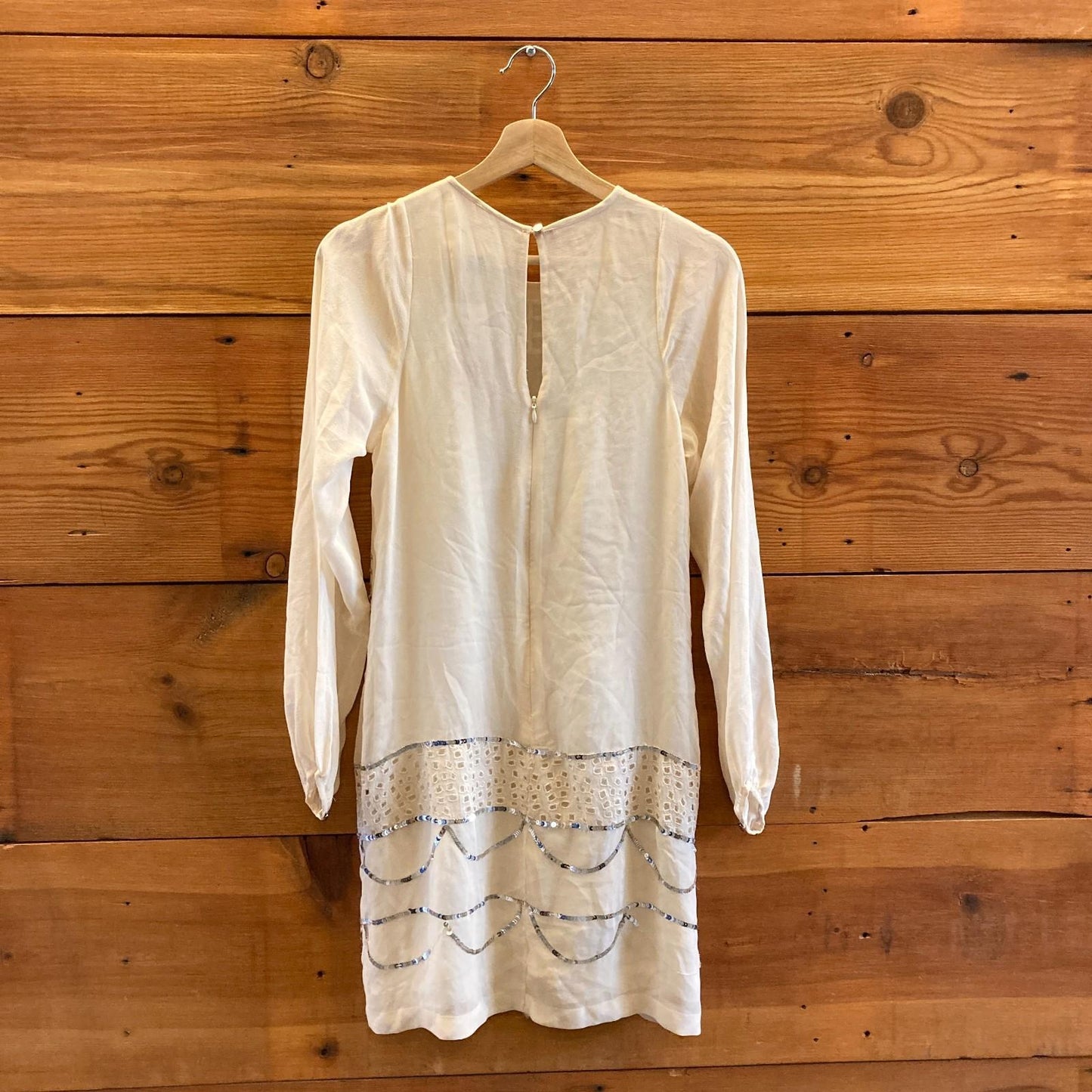 4 - Nicole Miller Collection Ivory Silver Sequined Holiday Shift Dress 1125RS