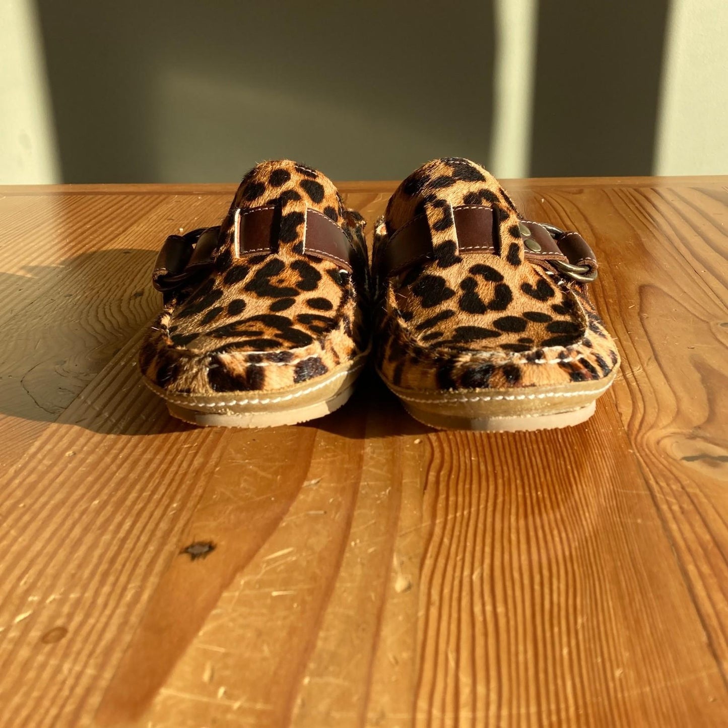 7.5 - Quoddy Leopard Print Pony Hair Ring Mule Moccasin Flats Shoes 0705PE