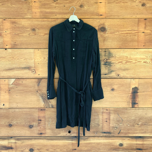 10 - Belstaff Black Silk Blend Lined Long Sleeve Tie Waist Dress 1029ML