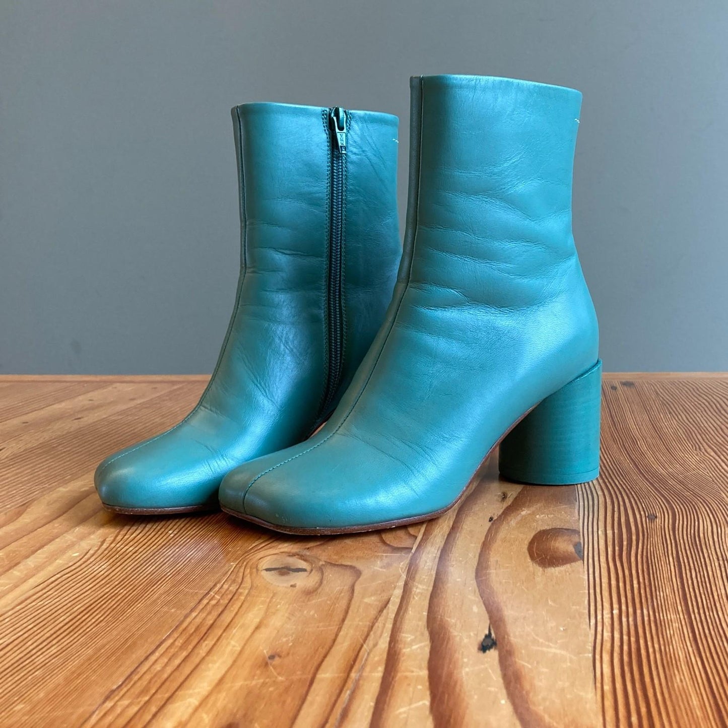 36 / 6 - MM6 Maison Margiela $590 Green Leather Heeled Ankle Boots 0102JM