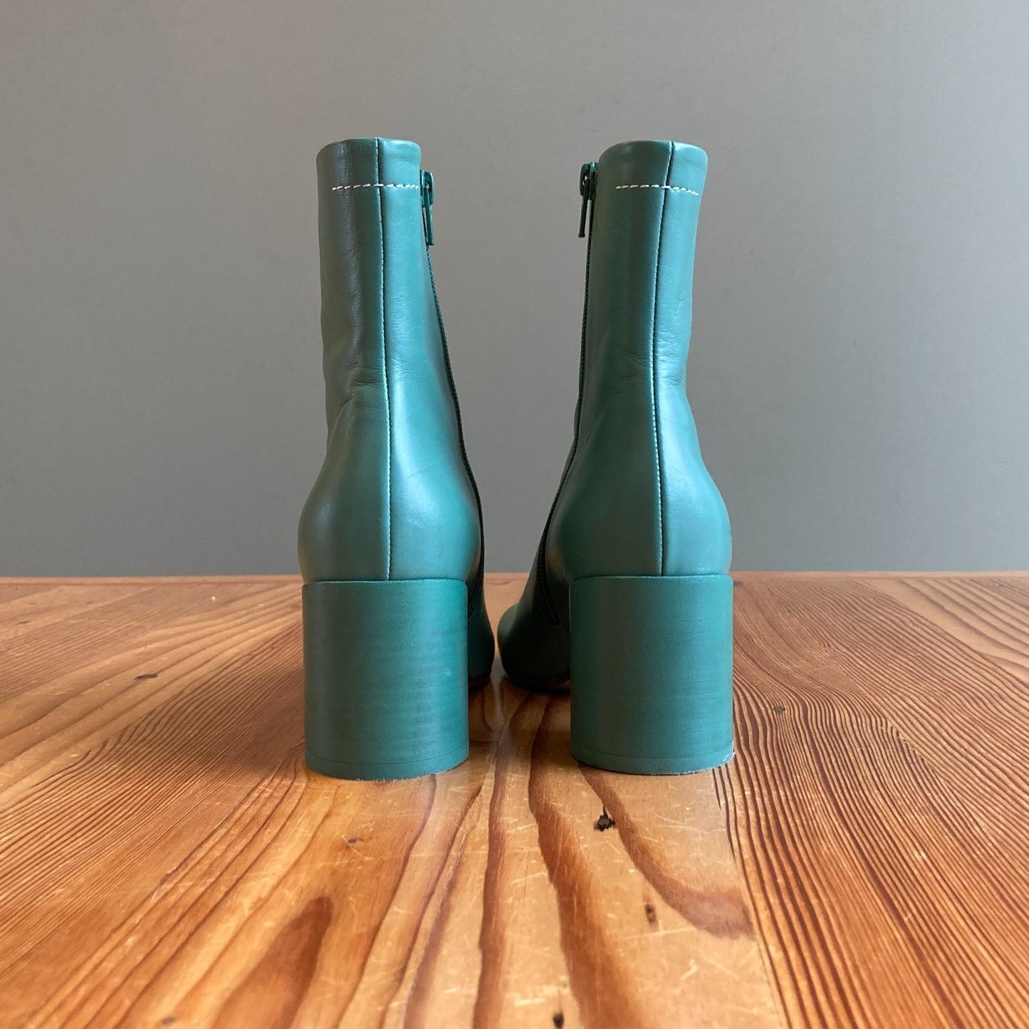 36 / 6 - MM6 Maison Margiela $590 Green Leather Heeled Ankle Boots 0102JM
